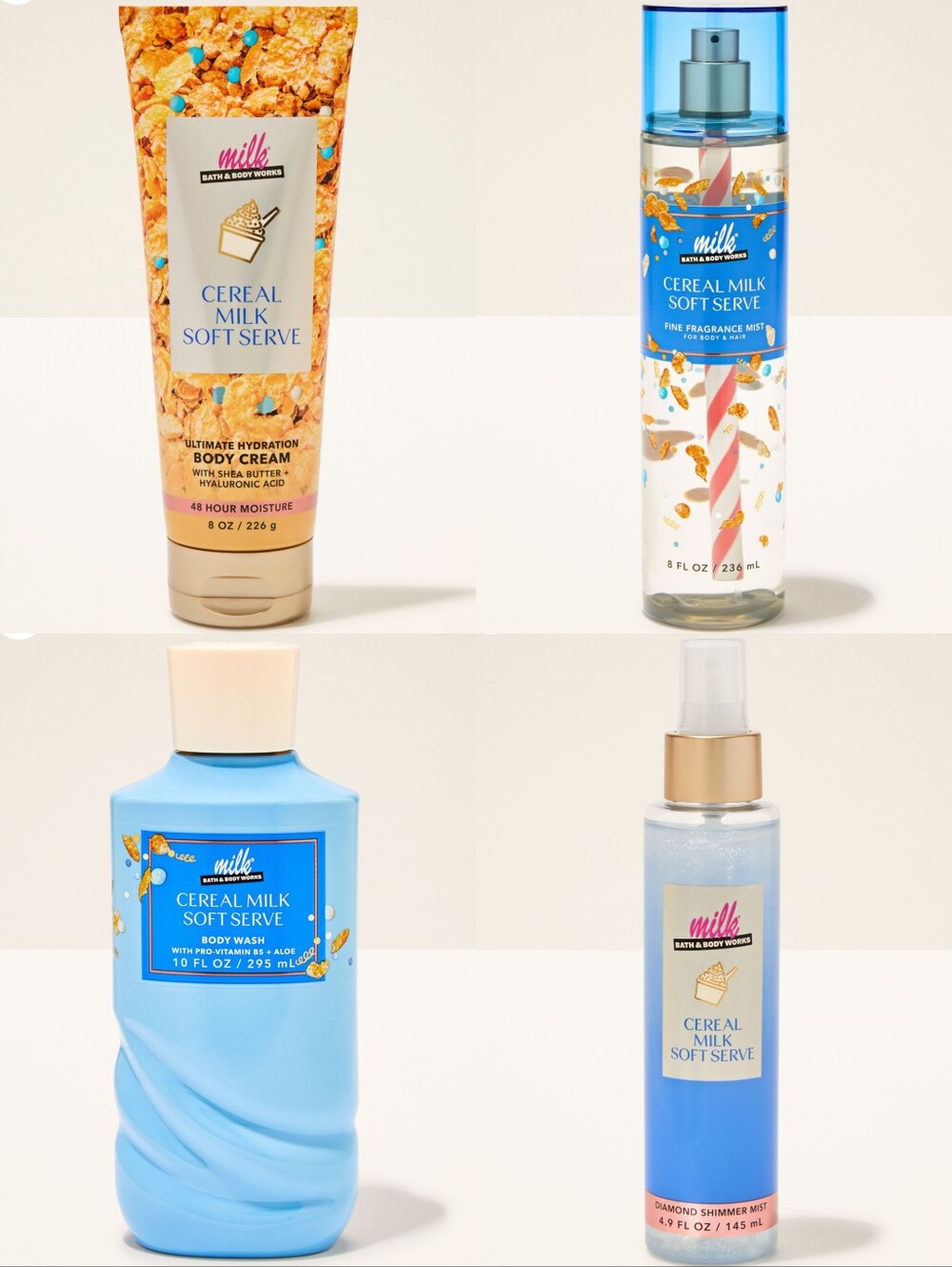 Bath & Body Works Cereal Milk Soft Serve Body Care Set 4pc NEW RARE